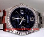 Copy Rolex Datejust Watch Oyster Band Black Flower Face Diamond Bezel